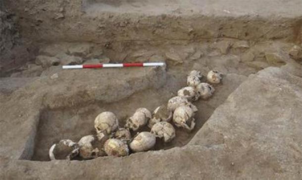 A pit of skulls unearthed at Shimao. (Zhouyong Sun et al. 2017)