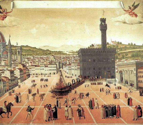 Hanging and burning of Girolamo Savonarola in Piazza della Signoria in Florence in 1498