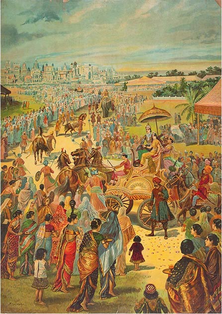 The wedding party of Rama and Sita returns to Ayodhya. (Public Domain)