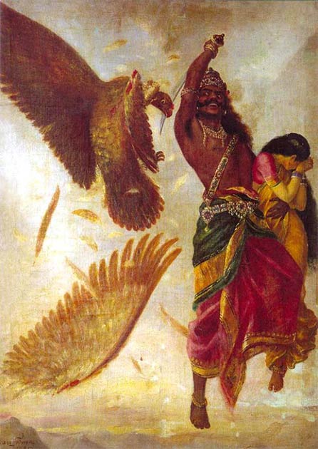 Ravana abducts Sita and the divine bird, Jatayu, tries to rescue her. (Public Domain)