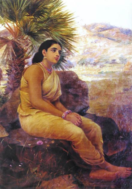 Sita is sent on her second exile. Painting by Raja Ravi Verma. (Public Domain)