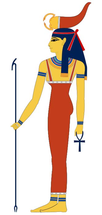 The Egyptian goddess Serqet with a scorpion on her head.