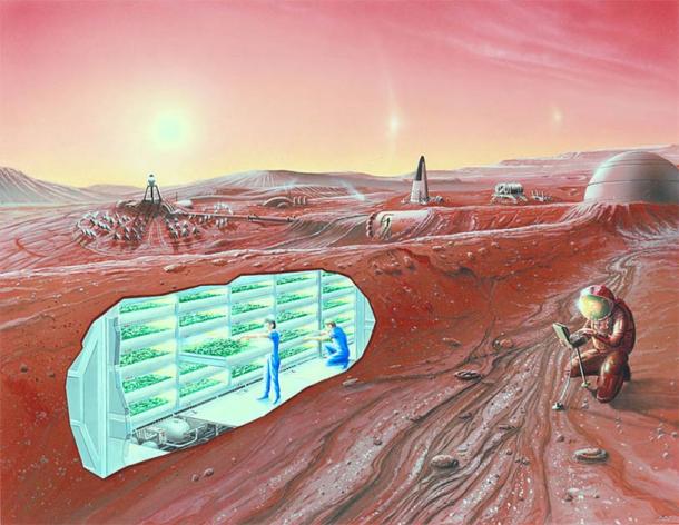 Artist impression of a Mars settlement with cutaway view. (Public Domain)