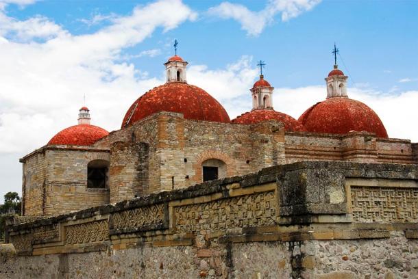 The Church of San Pablo built on and from the ancient ruins the Spanish destroyed at Mitla. (Noradoa / Adobe Stock)