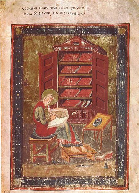 Ezra the Scribe, from the Codex Amiatinus, credited as being the first person to read the Torah publically in the 6th century BC, following the Babylonian captivity. (Public domain)