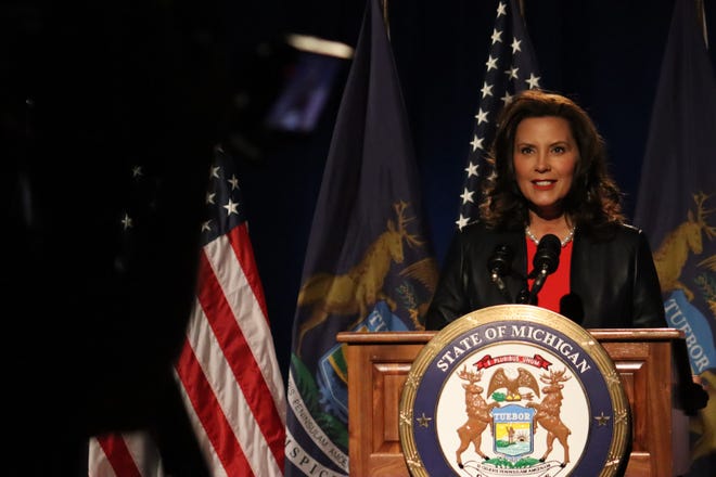 Michigan Gov. Gretchen Whitmer speaks during the Democratic National Convention on Monday, Aug. 17, 2020.