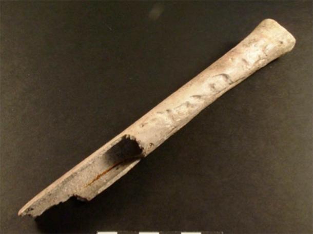 A human femur turned into a musical instrument, found in Wiltshire (Credit: Wiltshire Museum/Antiquity)