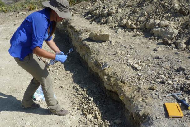 Ainara Sistiaga took samples of sediment at Olduvai Gorge, in northern Tanzania, where fossils of early humans from 1.8 million years ago have been unearthed. (Ainara Sistiaga / MIT)