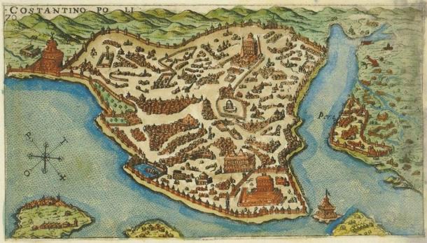 Map of the island of Constantinople (mod. Istanbul), created in 1597 by the Venetian Giacomo (Jacomo) Franco (1550-1620). (CC BY-SA 3.0)