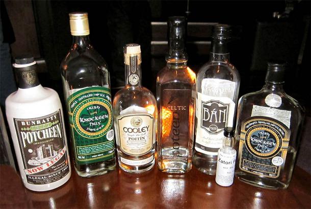 A selection of legal Irish and Celtic poitin or poteen bottles. Source: Ethanbentley / CC SA-BY 3.0