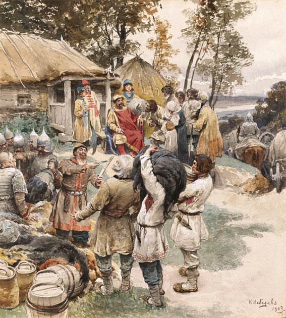 Igor of Kiev taking tribute from the Slavic tribe of the Drevlians. (Public domain)