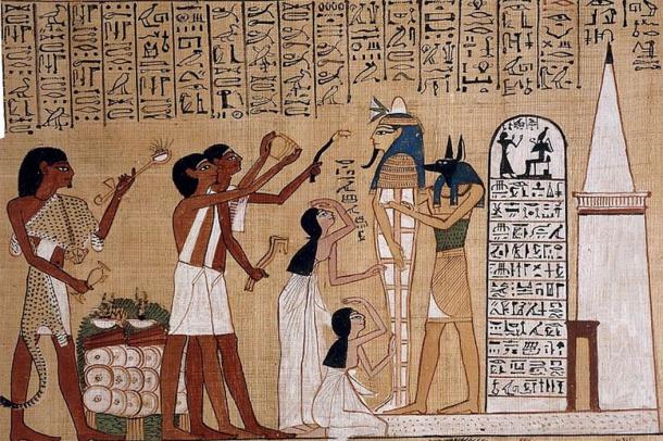Opening of the mouth ceremony from Ancient Egyptian Papyrus from the Book of the Dead of Hunefer (Public Domain)