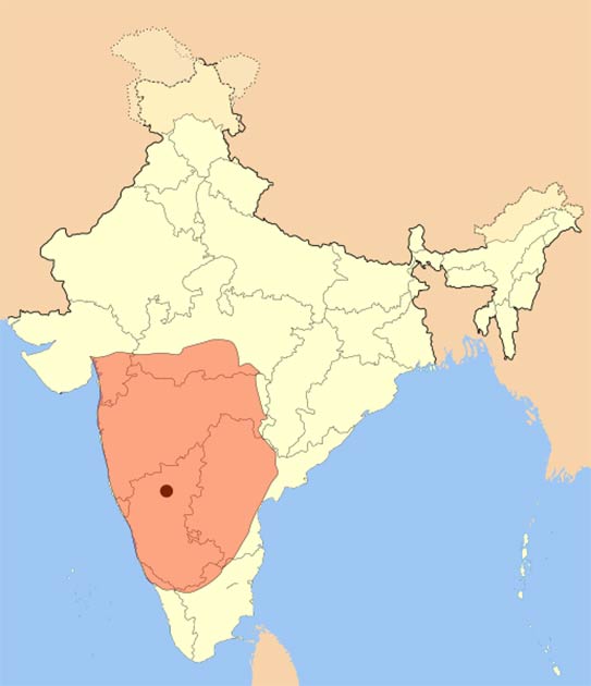 Map showing the area covered by the Badami Chalukya Empire between about 636 AD and 740 AD. (Mlpkr / CC BY-SA 3.0)