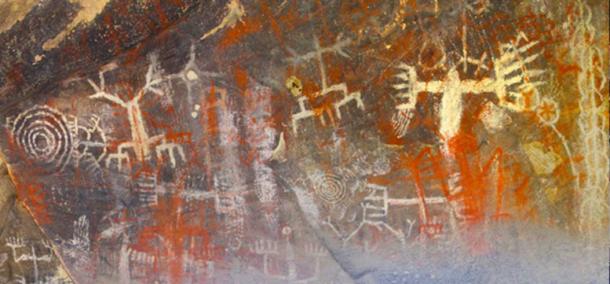 Chumash Cave Paintings in the Burro Flats Painted Cave, Simi Valley, California, USA. 