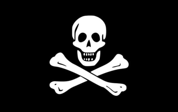 The traditional 'Jolly Roger' flag of piracy.