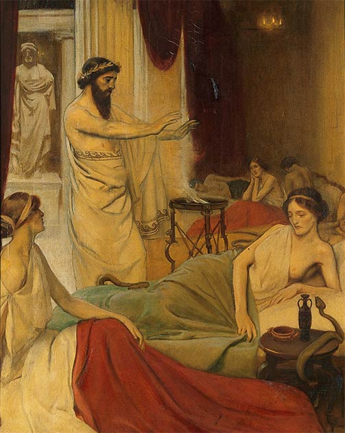 Patients sleeping in the temple of Aesculapius at Epidaurus, Ernest Board. (Wellcome Collection / CC BY 4.0)