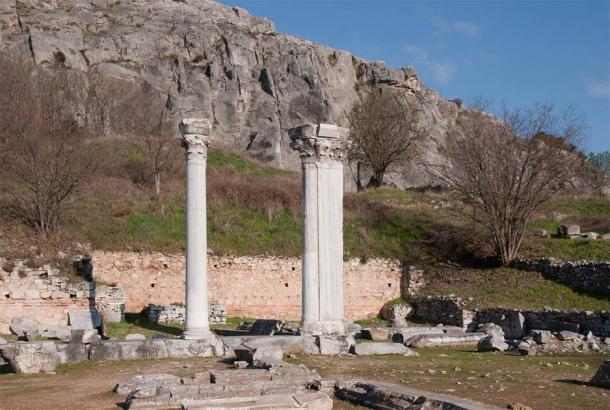 Could these be the two magical columns in the Philippi story about the wizard battle? They are just one example of many such columns found in this ancient city. (MrPanyGoff / CC BY-SA 3.0)