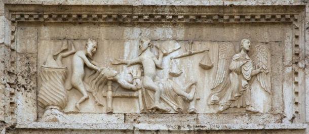 Angels and demons, from the facade of Saint Peter church, Spoleto, Italy, both featured in stories found in recently translated ancient Christian texts, apocryphal texts. (Silvio / Adobe Stock)