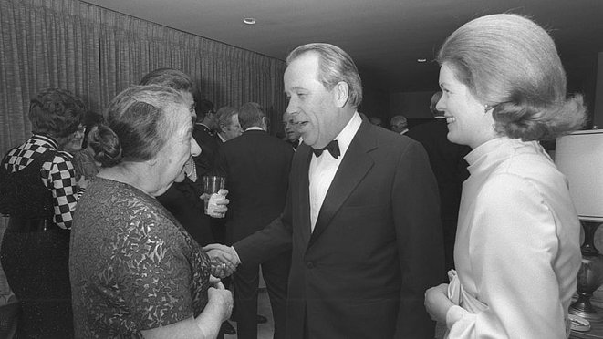 Israeli Prime Minister Golda Meir with Sen. Henry “Scoop” Jackson during a reception at Israeli Ambassador to the United States Yitzhak Rabin’s residence in Washington, D.C. © Moshe Milner/GPO