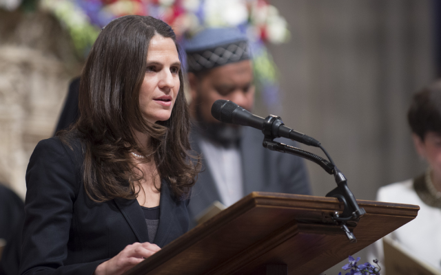 Rabbi Sharon Brous of the IKAR congregation in Los Angeles reads Prayers for the People at the presidential inaugural service. (Donovan Marks/Washington National Cathedral via JTA)