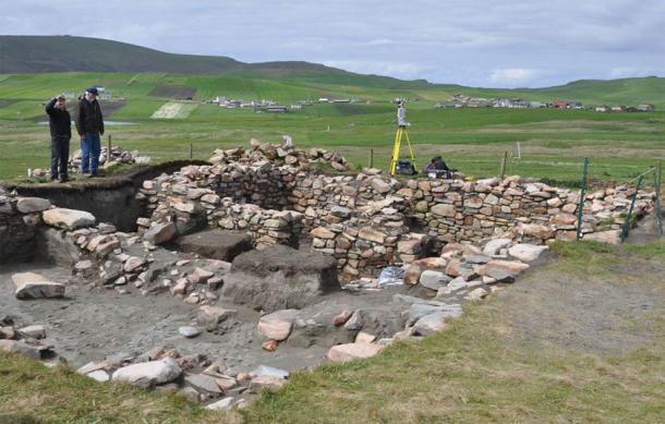 The remains of one of the dwellings unearthed in the Scottish ghost village of Broo. (UNAVCO)