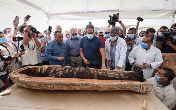 A closeup of one of the new Egyptian mummies, perfectly preserved, found recently at Saqqara, south of Cairo. (Ministry of Tourism and Antiquities)