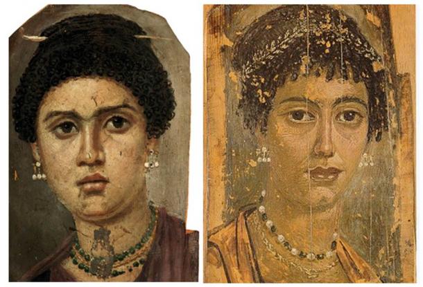 Two other Fayum mummy portraits showing the exact same earrings as the one found by archaeologists in Bulgaria. (Left: Public Domain; Right: Public Domain)