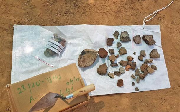Some of the crucible fragments and copper slag pieces found at the advanced metal furnace excavation site in southern Israel. (Anat Rasiuk / Israel Antiquities Authority)