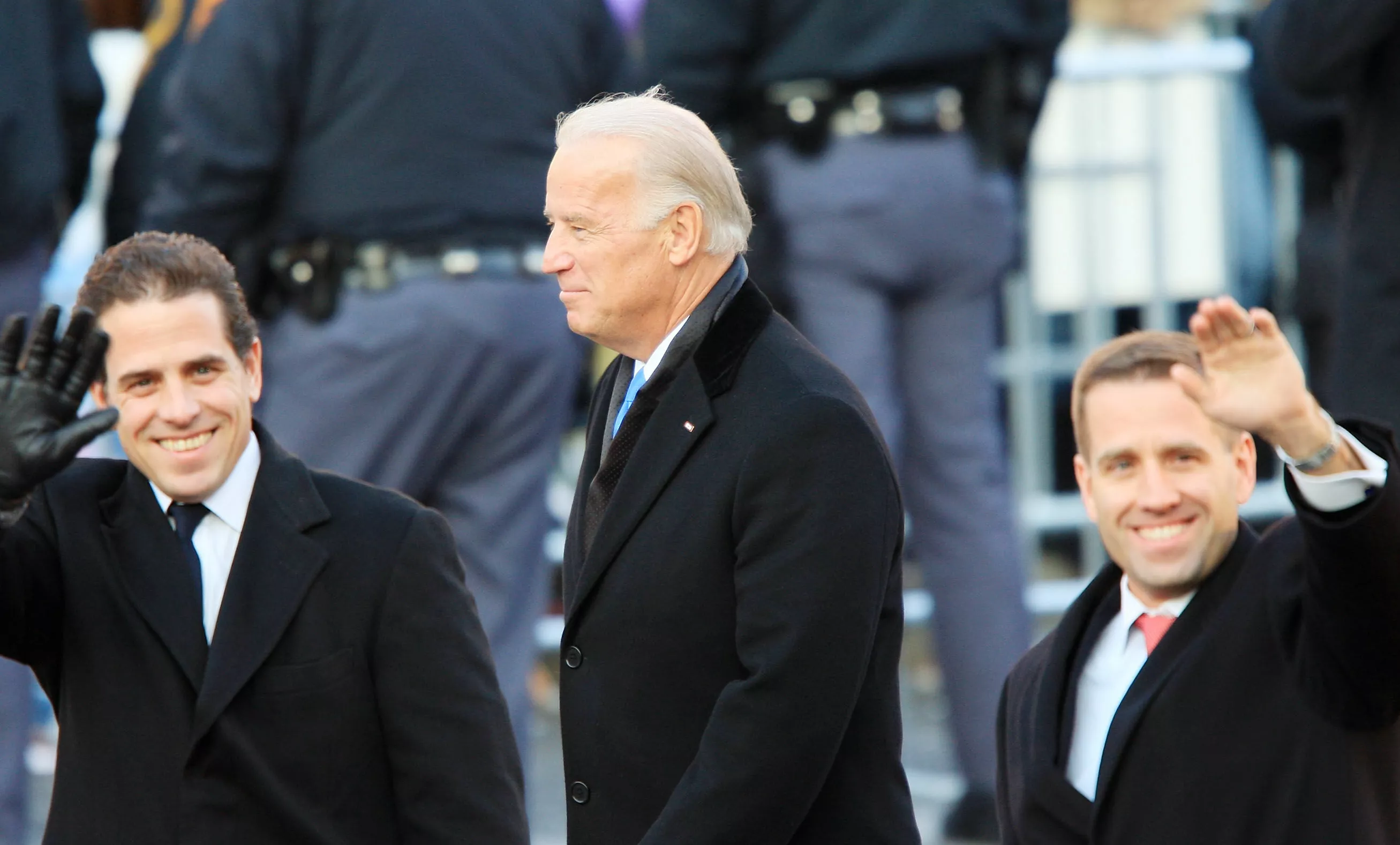 Vice-President Joe Biden and sons Hunter Biden (L) and Beau Biden walk in the Inaugural Parade January 20, 2009 in Washington, DC. Barack Obama was sworn in as the 44th President of the United States, becoming the first African-American to be elected President of the US