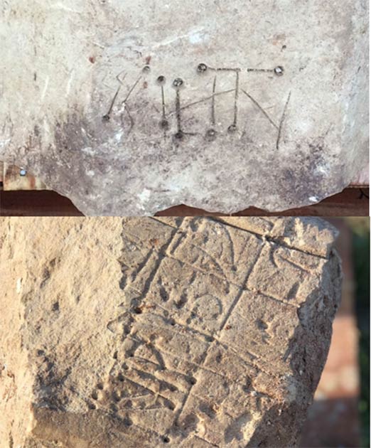 Medieval graffiti from the remains of the church. (HS2 Ltd)