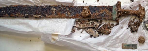 The sword found in the Anglo-Saxon warrior grave. (University of Reading)