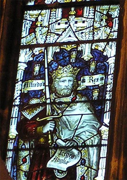 King Alfred The Great of the Kingdom of Wessex on a stained-glass window of the Bristol Cathedral. (Charles Eamer Kempe / CC BY 3.0)
