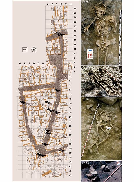 A map of where the victims were found at La Hoya, along with photos of some of them. (A. Llanos, modified by J. Ordoño / Antiquity Publications Ltd)