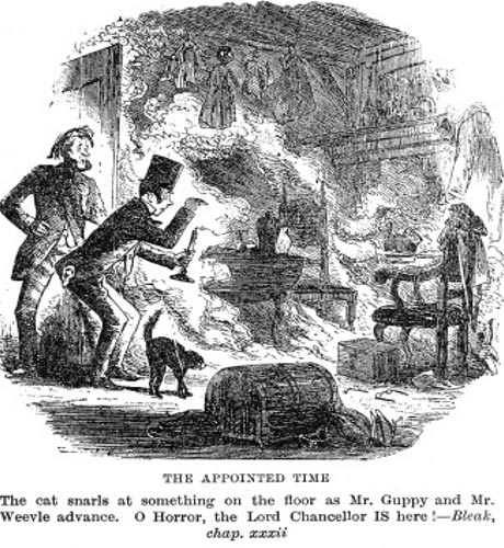 Illustration of the spontaneous human combustion case in Bleak House by Charles Dickens