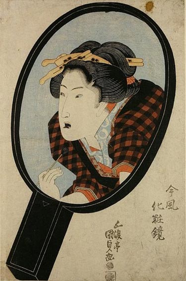 Blackened teeth, Nishiki-e of Utagawa Kunisad, from the series Mirrors of modern apartments, c. 1820. 