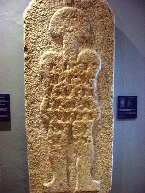 The stele dubbed “astronaut of Casar” is exhibited in the Caceres Museum, Caceres, Spain. (verpueblos)