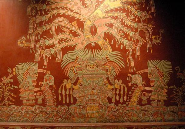 A reproduction of one of the murals depicting the Spider Woman or Great Goddess of Teotihuacan, from the Tepantitla apartment complex, on display in the National Museum of Anthropology, Mexico City. Source: Thomas Aleto / CC BY 2.0