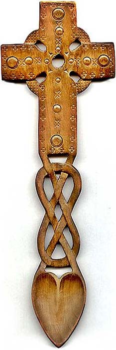 A love spoon is an ornately carved spoon traditionally made from a single piece of wood by young men, especially in Wales, as a love token for their sweethearts, to show their affection and intentions. (Public Domain)