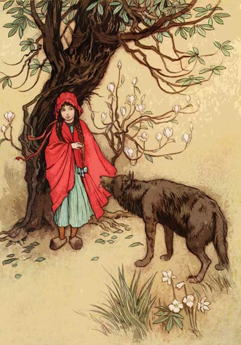 Red Riding Hood and the wolf. 