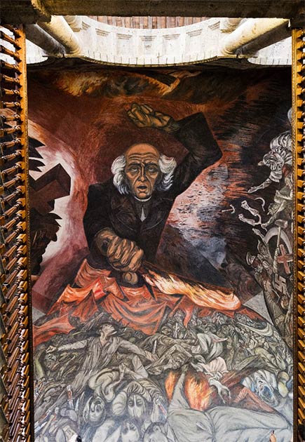 Famous mural painting of Hidalgo by the Mexican muralist José Clemente Orozco, at the Government Palace in Guadalajara. (Posztós János / Adobe Stock)