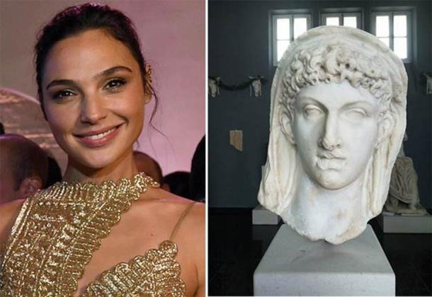 Left image: Gal Gadot (Mark Neyman / Government Press Office (Israel) / CC BY-SA 3.0). Right image: An ancient Roman sculpture possibly depicting either Cleopatra of Ptolemaic Egypt, or her daughter, Cleopatra Selene II, Queen of Mauretania, located in the Archaeological Museum of Cherchell, Algeria ( Hichem algerino / CC BY-SA 4.0)
