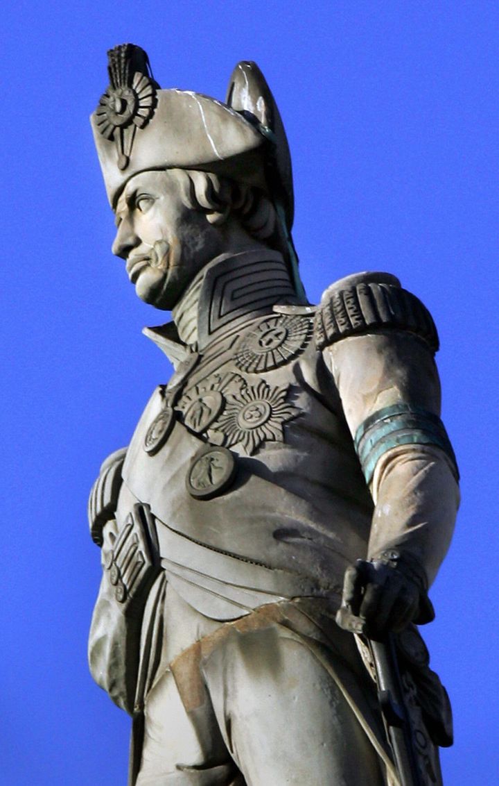 The statue of Lord Admiral Horatio Nelson stands atop the Column in Trafalgar Square in London, pictured Jan. 19, 2005.