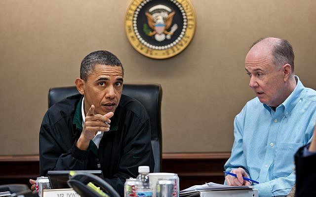National Security Advisor Tom Donilon with President Barack Obama (photo credit: White House/Pete Souza)