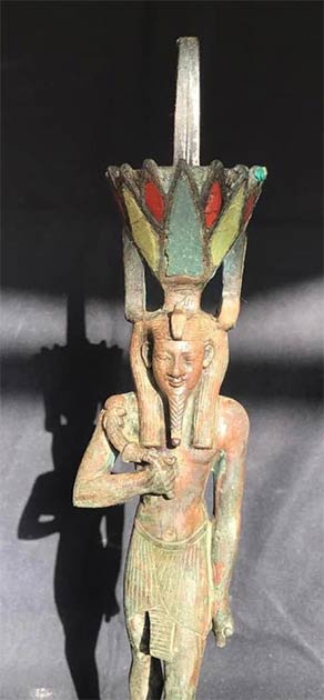 A statue of the god Nefertem found with wooden coffins in the Saqqara tombs. (Egyptian Ministry of Tourism and Antiquities)