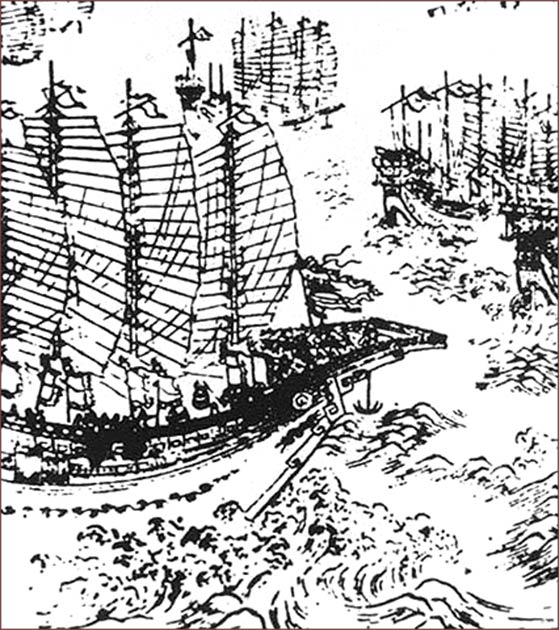 Woodblock print representing Zheng He’s ships. (Public Domain)