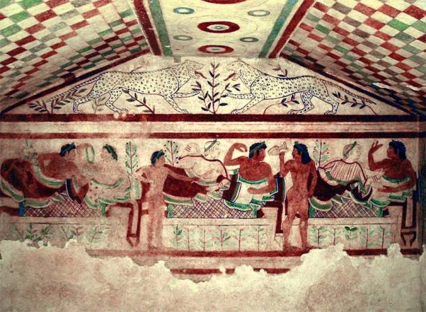The ancient Etruscans made use of wild grapes to create the earliest form of wine. Researchers believe that they used the pollen of wild grapevines in their honey cultivation. (Public domain)