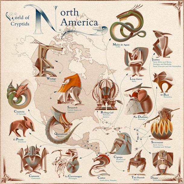 World of Cryptids: North America Map. (Laimute Varkalaite/SavingSpot)