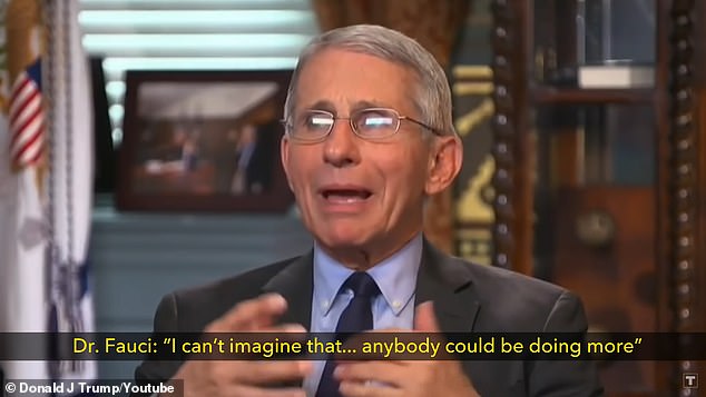 Dr Anthony Fauci spoke out earlier in October against a new campaign ad that included a clip of the doctor (pictured on October 10) appearing to praise Trump's response to the coronavirus pandemic