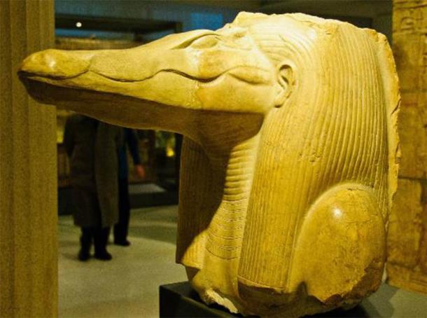 Head of the crocodile god from the site of the Labyrinth at Hawara. It dates to the reign of Amenemhat III. Credit: Wiki Commons Agreement, 2020.