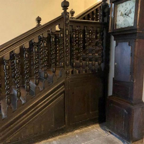 The staircase under which the Welsh witchcraft den was found by the couple living in the medieval house. (Kerrie Jackson / Denbighshire County Council)